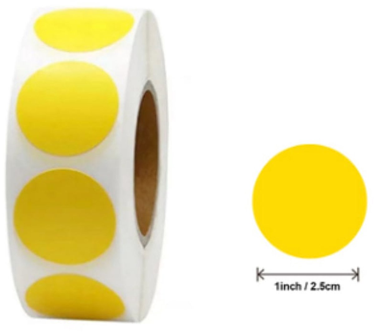 Rol Van 500 Ronde Gekleurde Stickers - Stippen Stickers Gekleurd - 25MM - Stickers Planner - Gekleurde Stippen - Markeringspunten - Ronde Stickers – Geel - LOUZIR