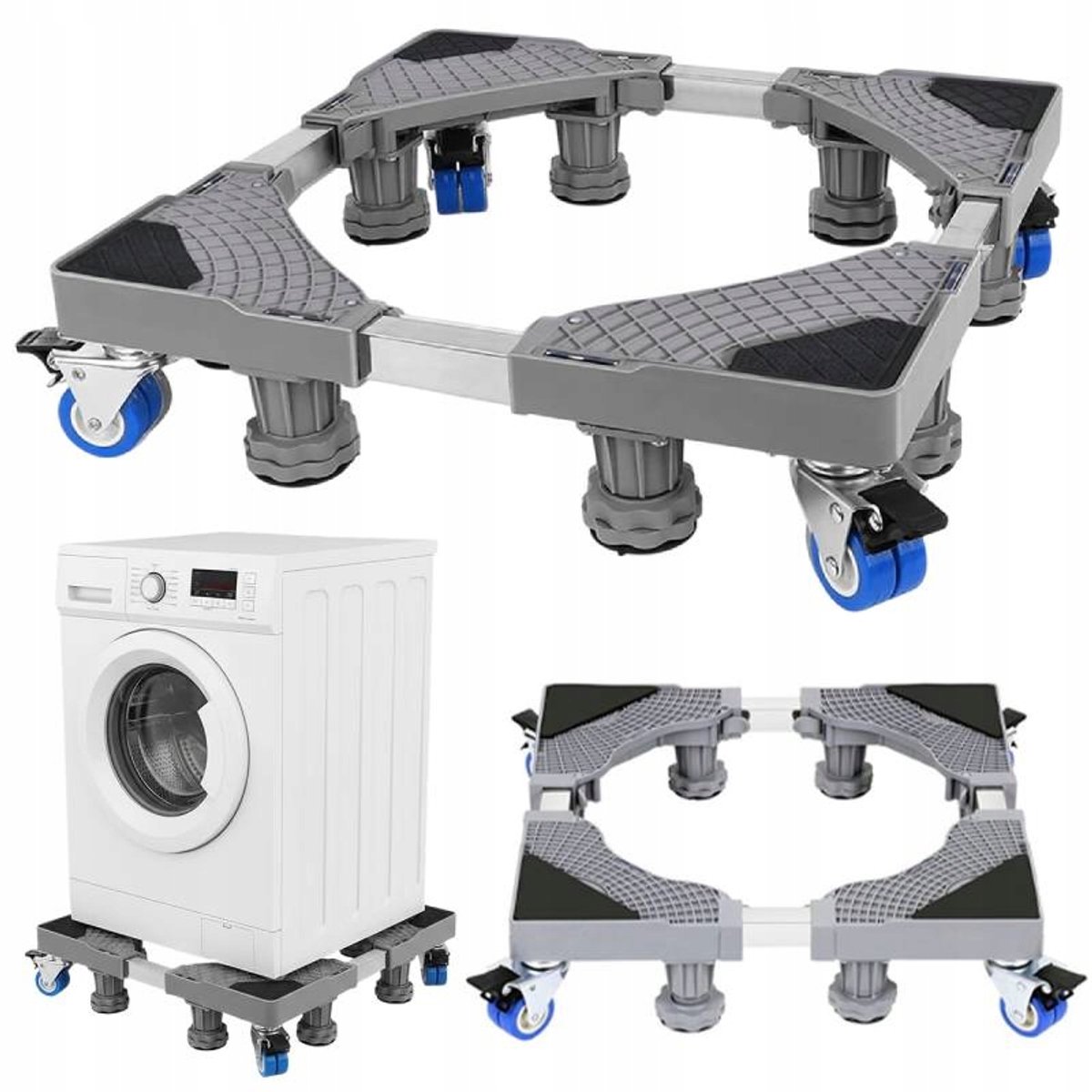 Verhuiswagen - Meubelroller - Wasmachine Verhoger- 42-66 cm - 250 kg - 8 Poten & 4 Wielen - Rem Roestvrij staal & Rubberen Pads - Meubelverplaatser - Voor Wasmachine Koelkast en Zware Meubels