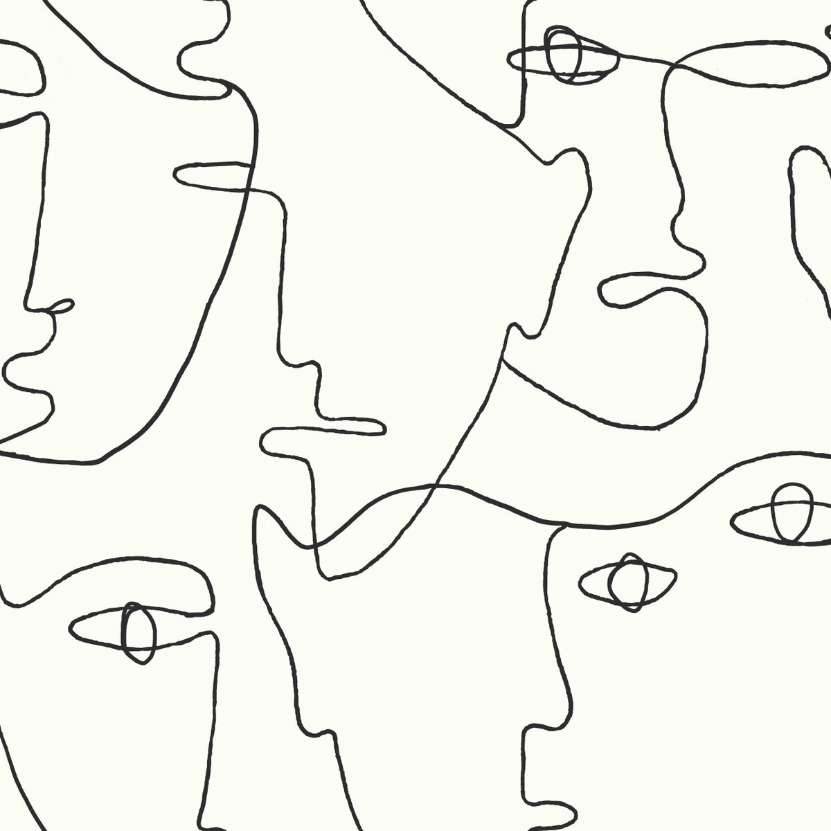 York Wallcoverings Pablo Portraits Peel & Stick Behang – Zwart/Wit – Lijntekening Gezichten – Zelfklevend – 52 x 610 cm