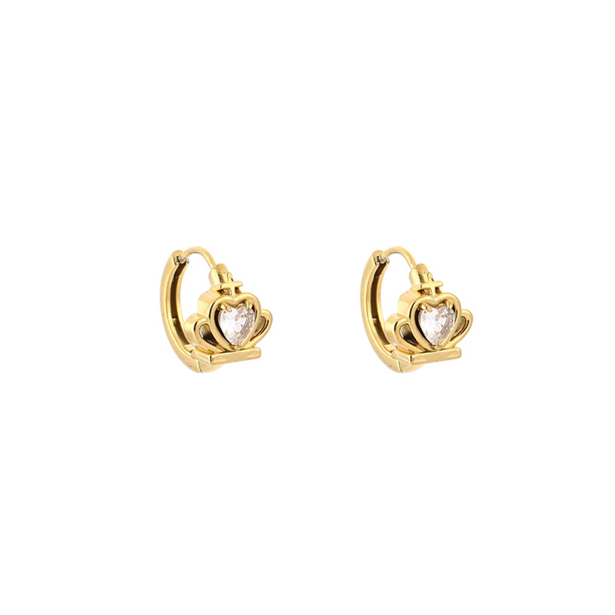 Openwork Heart Zirconia Gem Huggie Hoops – Luxe Oorringen met Opengewerkt Hart & Zirkonia – RVS - Goud