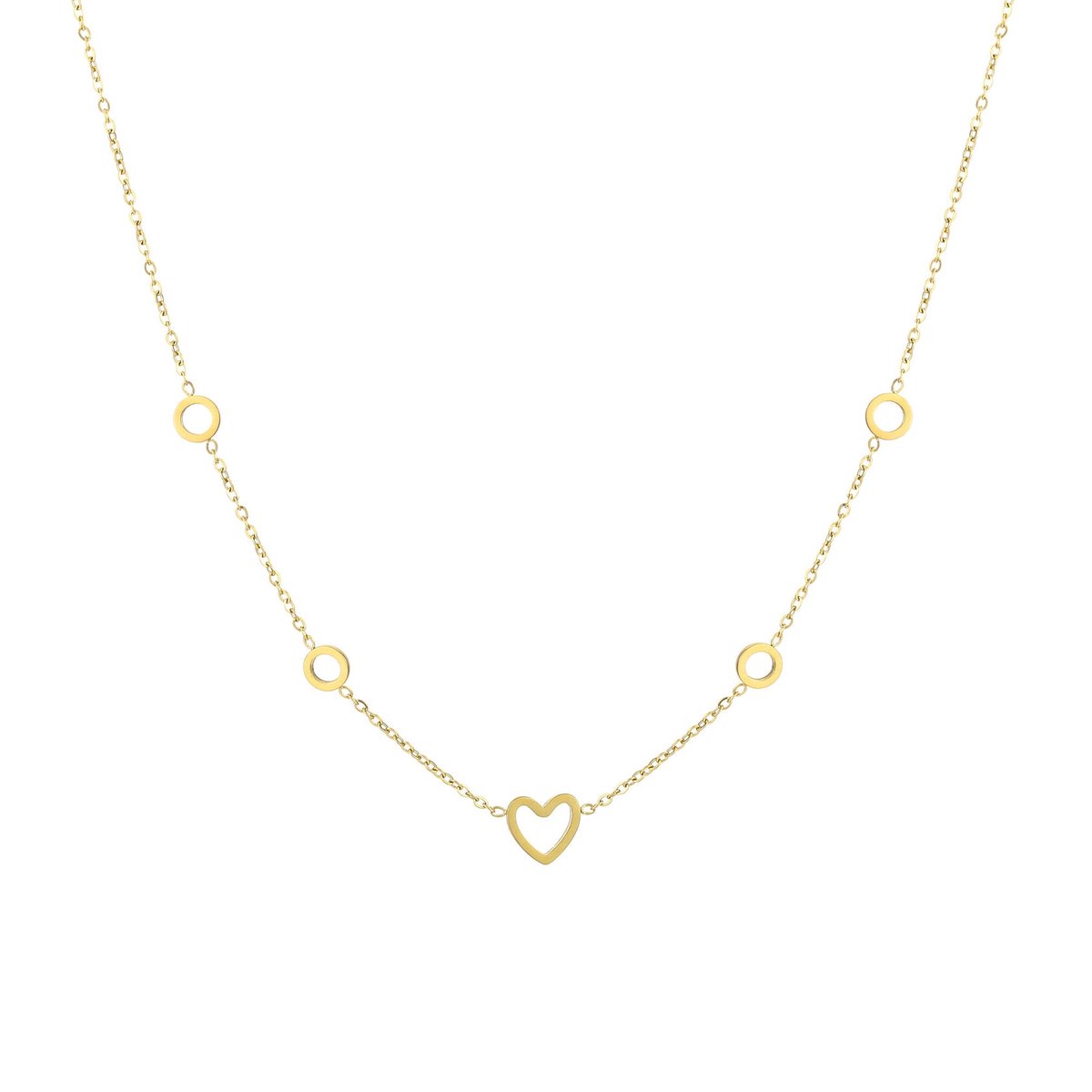 Michelle Bijou Ketting Open Hartje en Cirkels goud