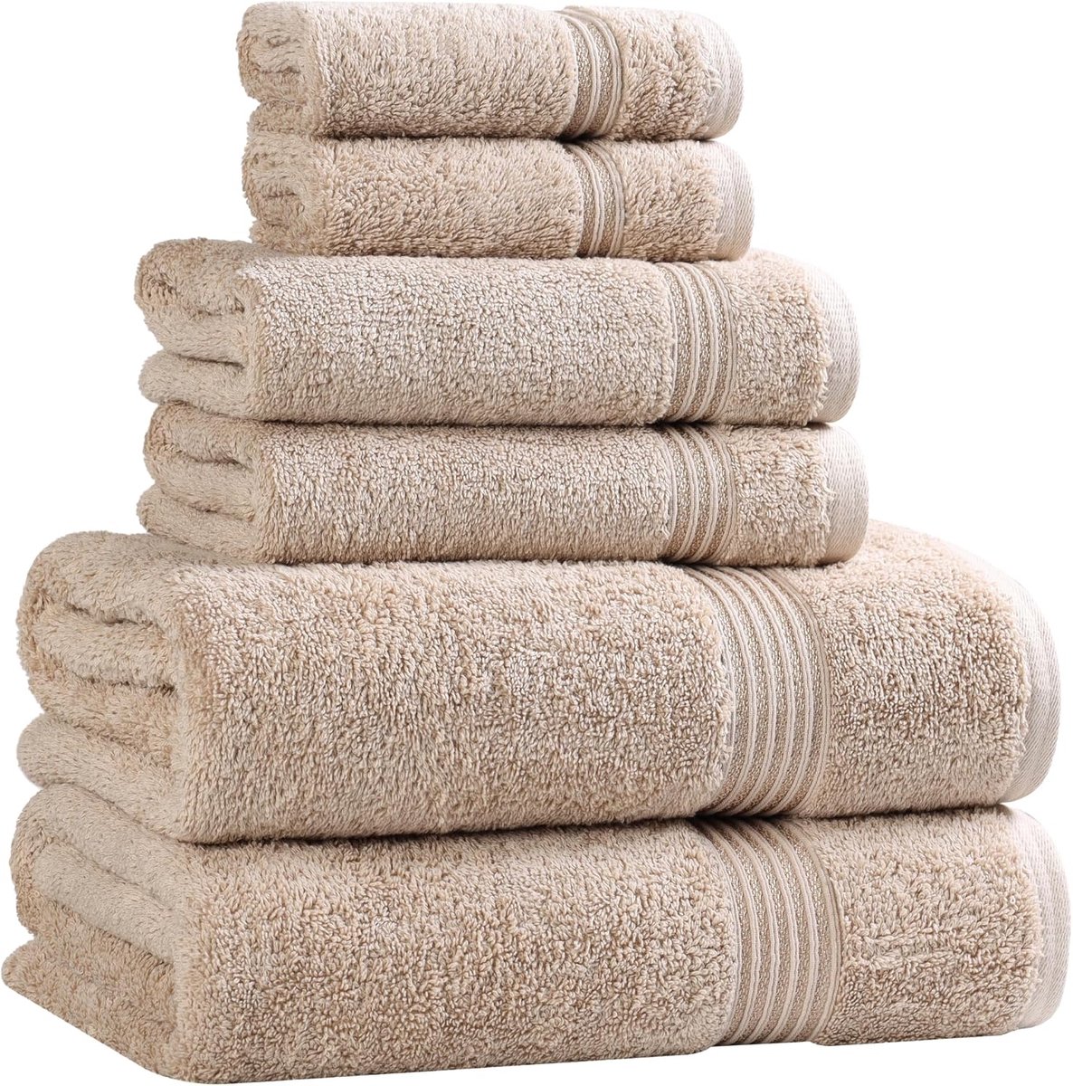 SnelShoppen - 6-delige handdoekenset van Egyptisch katoen, luxe absorberende badhanddoeken, gastenbad, gezichtshanddoeken, washandjes, perfect voor ap