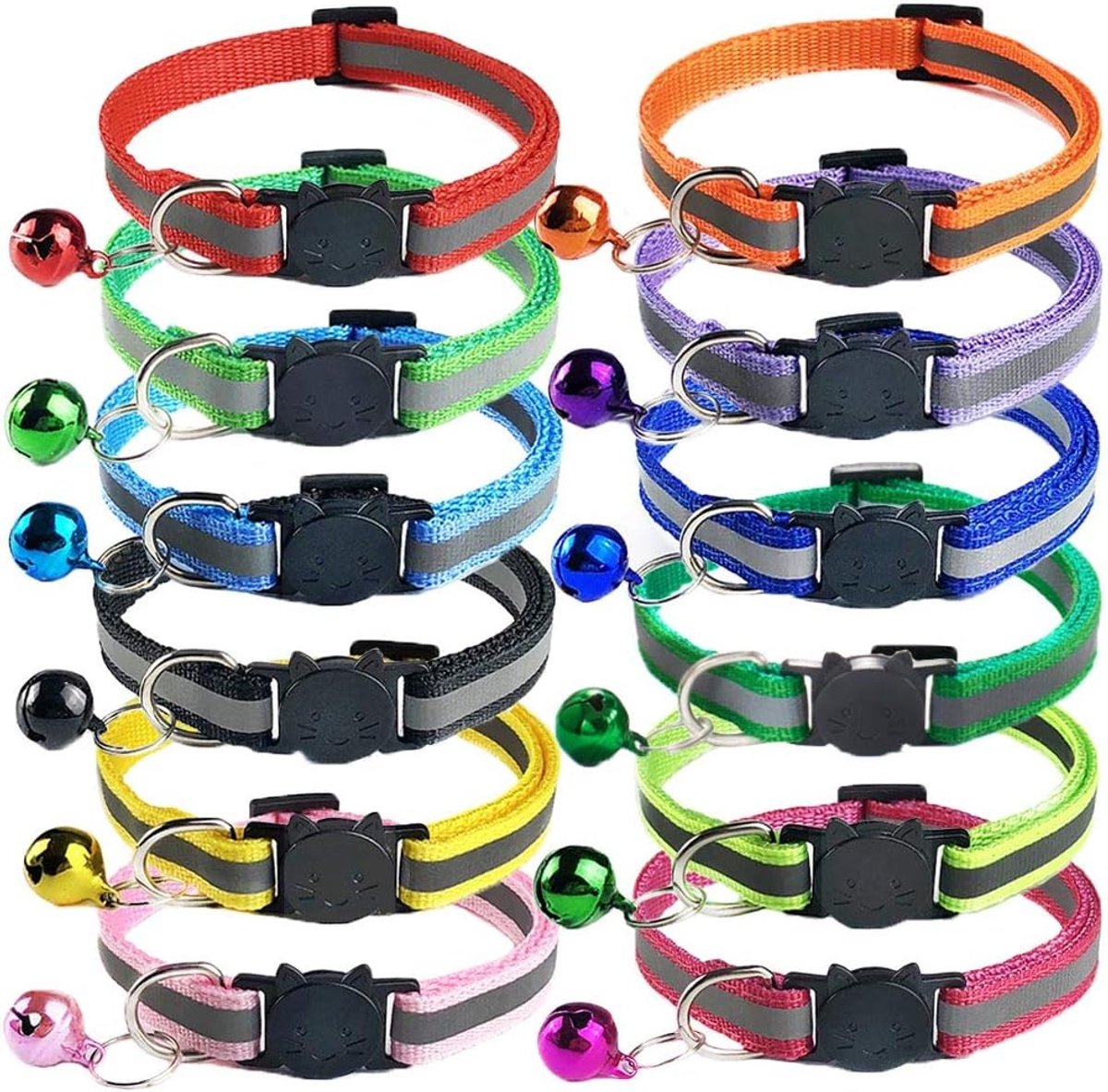 Kattenhalsband 12 stuks - Reflecterend - Verstelbaar - Veilig voor buitengebruik - ShopVlot