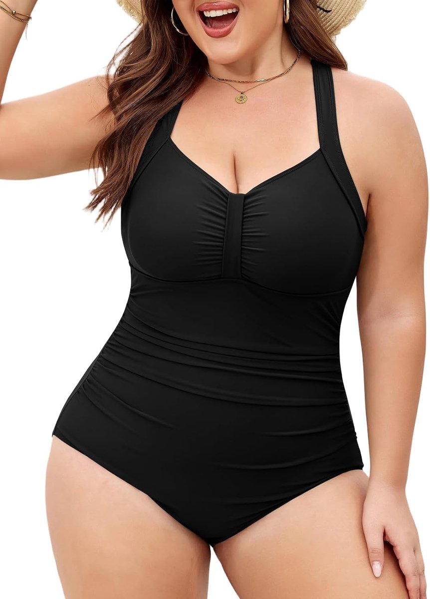 Badpakken voor dames, grote maten, buikweg, grote borst, badpak, plooien, platte buik, push-up met vulling, zomerbadkleding