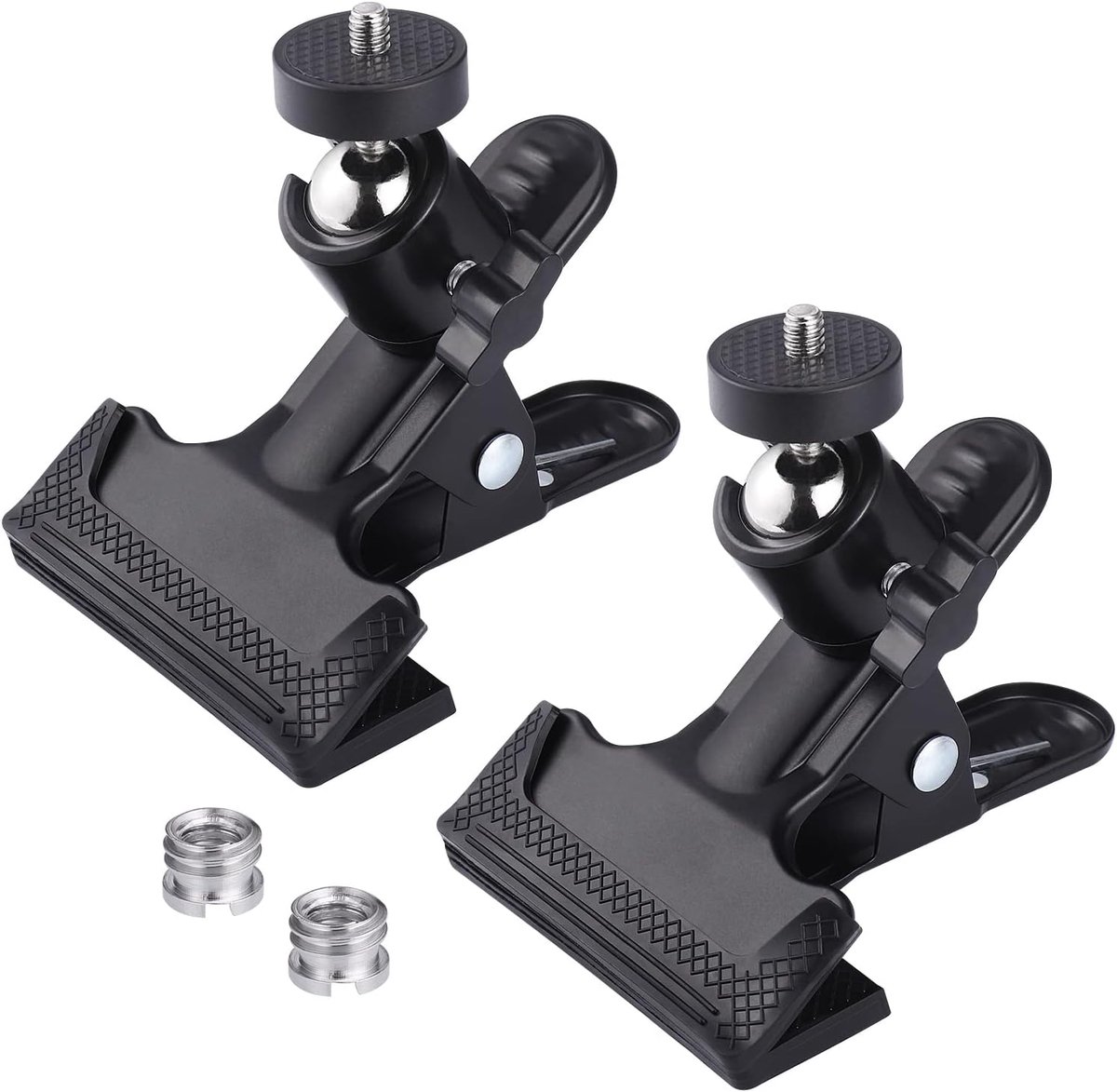 2 stuks multifunctionele cameraklemmen met 2 schroefadapters van 6,35 mm tot 9,5 mm, veerbevestigingsclip voor statief met 6,35 mm kogelkop voor camera, statief, DSLR-camera