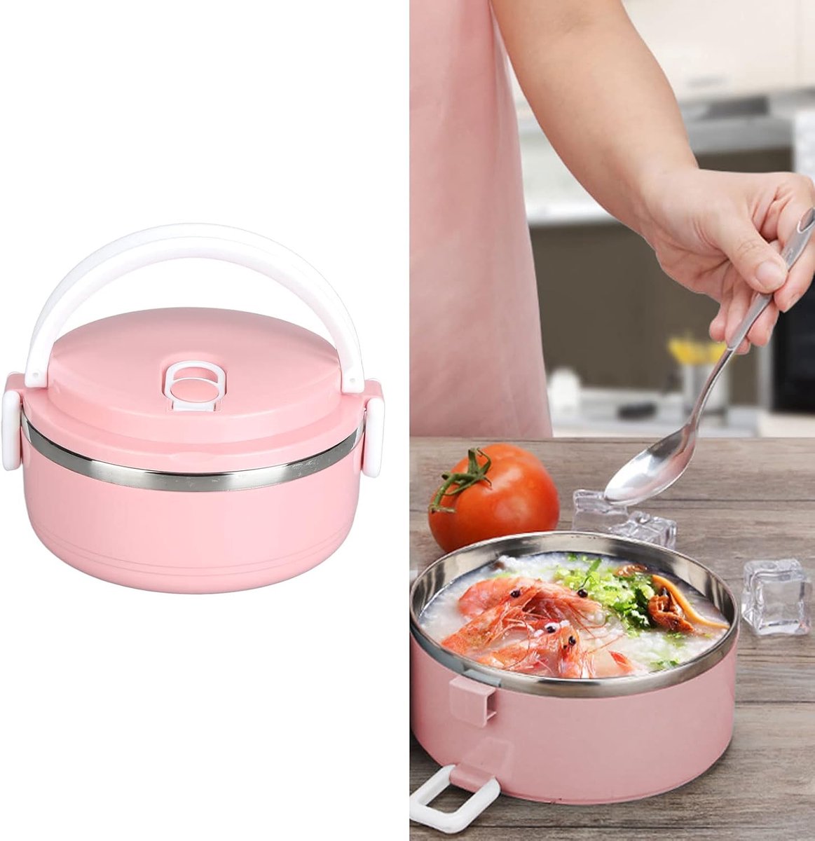 Lunchbox, Stapelbaar Geïsoleerd, 304 Roestvrij Staal, Rond, voor Werk, Kantoor, Reizen, School en Buitenactiviteiten