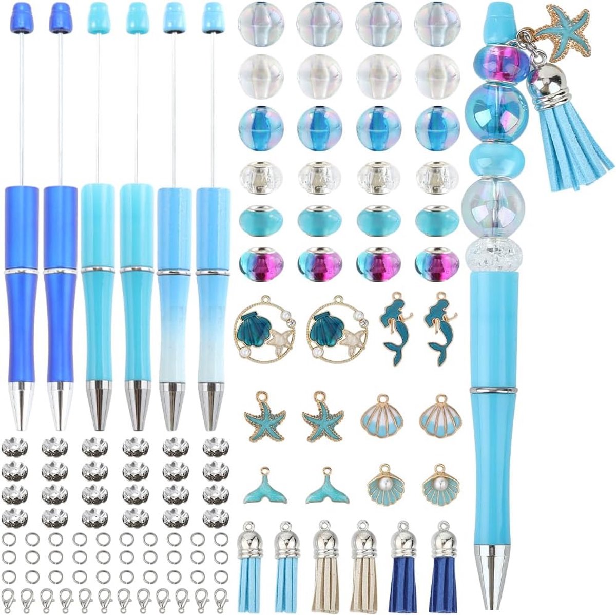 Kralen Pen Kit Beadable Pennen Kralen Pen Set Shell Zeemeermin Kralen Bulk Zomer Zee Hawaii Kralen Pennen voor Leraren Studenten Verpleegkundigen Geschenken Kantoor