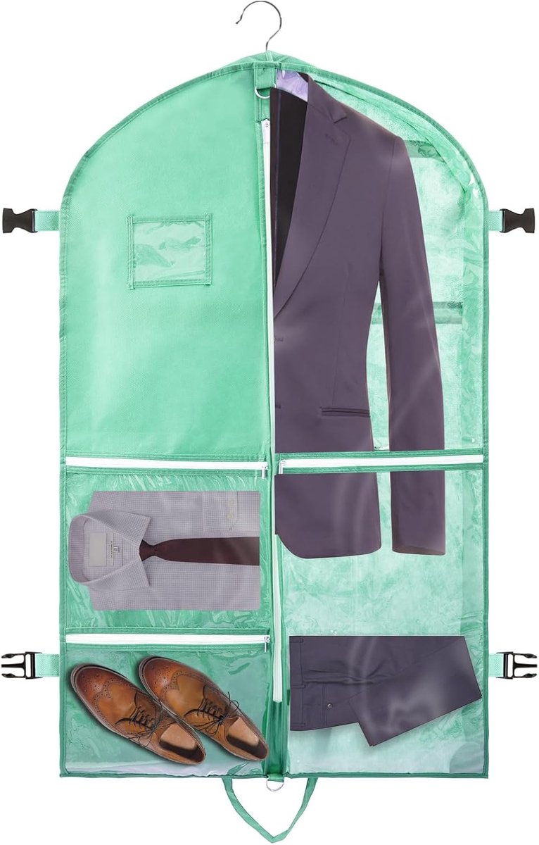 kledingzak met 4 zakken, kledingzak voor dansers, danskostuumzak voor meisjes, reisopslag, wedstrijden, doorzichtige kledingzakken, mottenbestendig, 110 x 60 cm, 1 stuk, groen