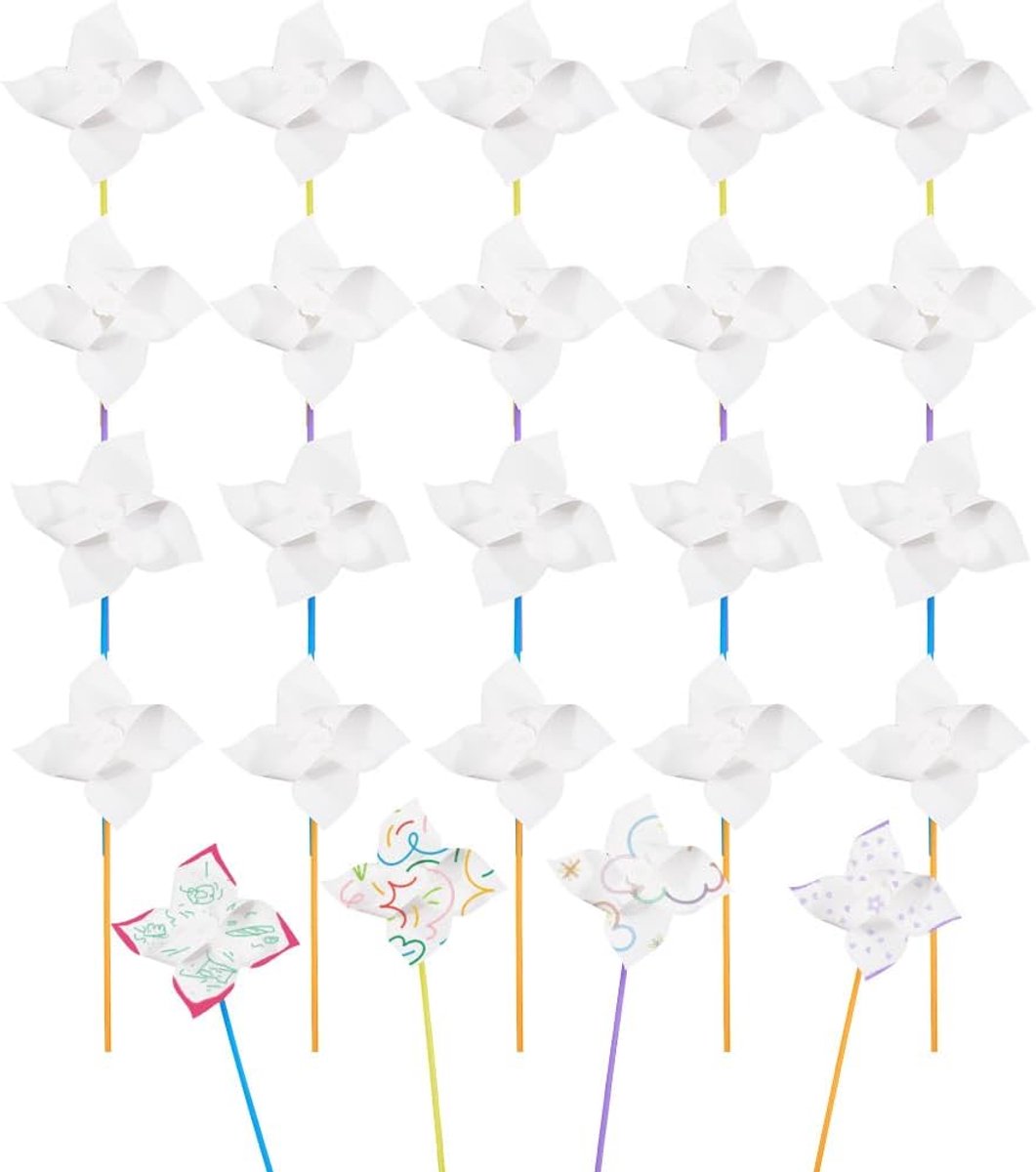 Set van 24 DIY windmolens van papier, blanco wit, voor zomeractiviteiten, schoolgroep, kinderdagverblijf, kunsthandwerk, feest