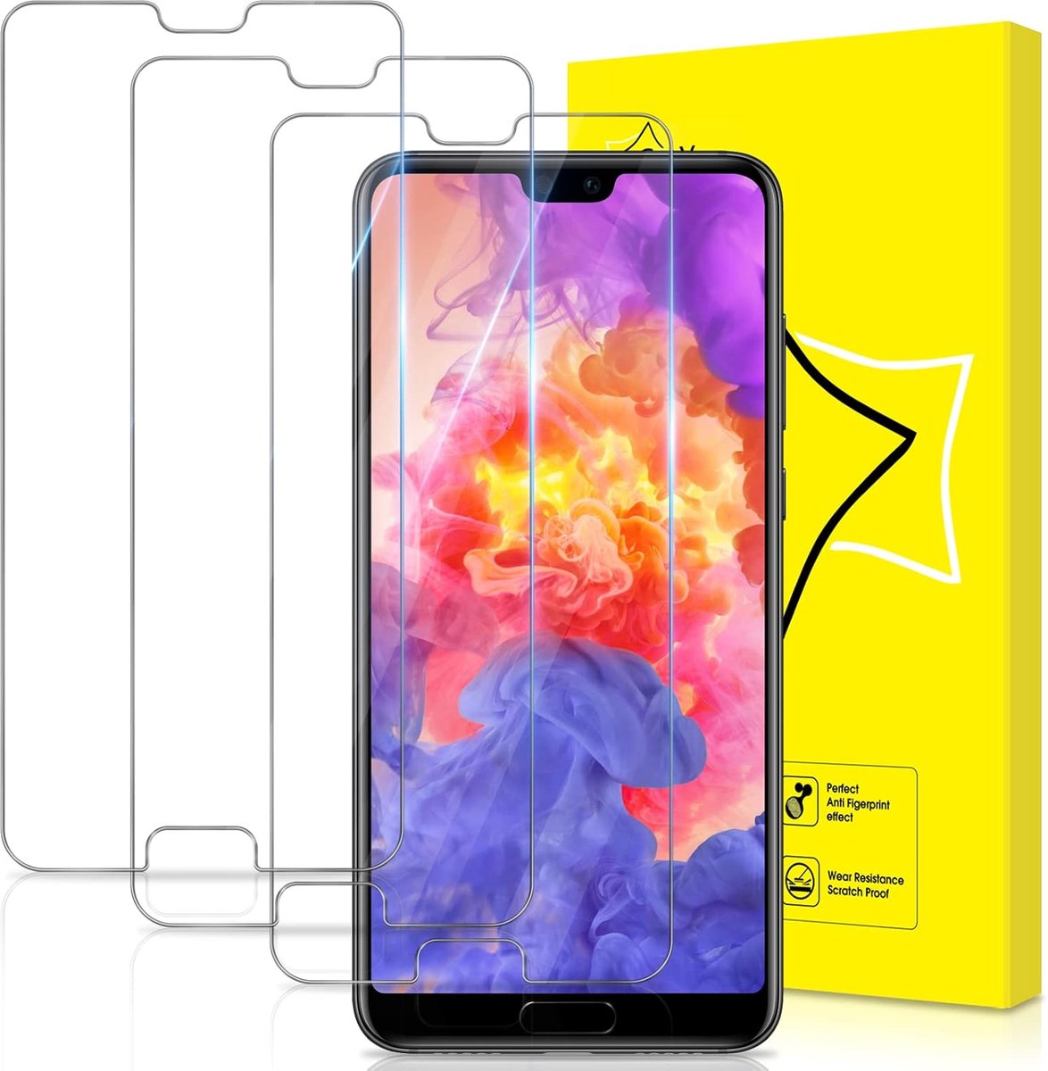 Stuks Screen Protector Compatibel met Huawei P20,9H Gehard Glas Schermbeschermer,[Eenvoudige installatie] [Krasbestendig][Geen Bubbels] Beschermfolie