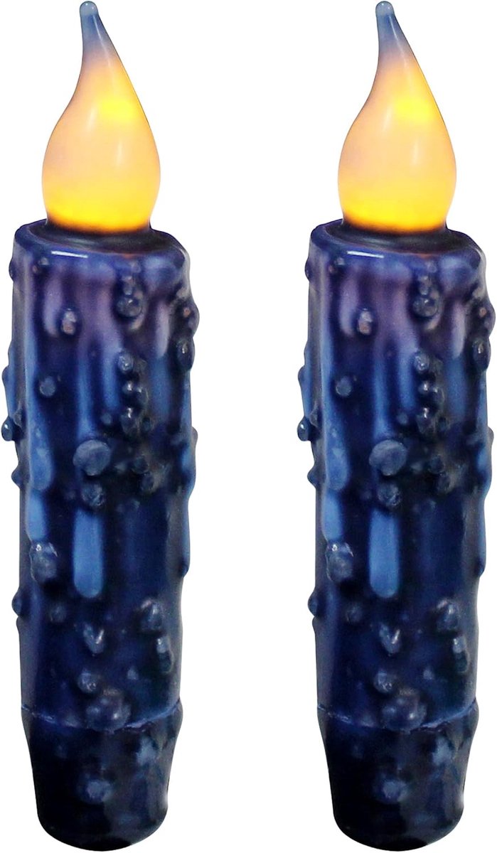 Echte Wax Hand Ondergedompeld Batterij Operated LED Timer Taper Kaarsen Rustieke Primitieve Vlamloze Verlichting Decor, 4-3/4 Inch, Marineblauw, 2 STKS in een Pakket