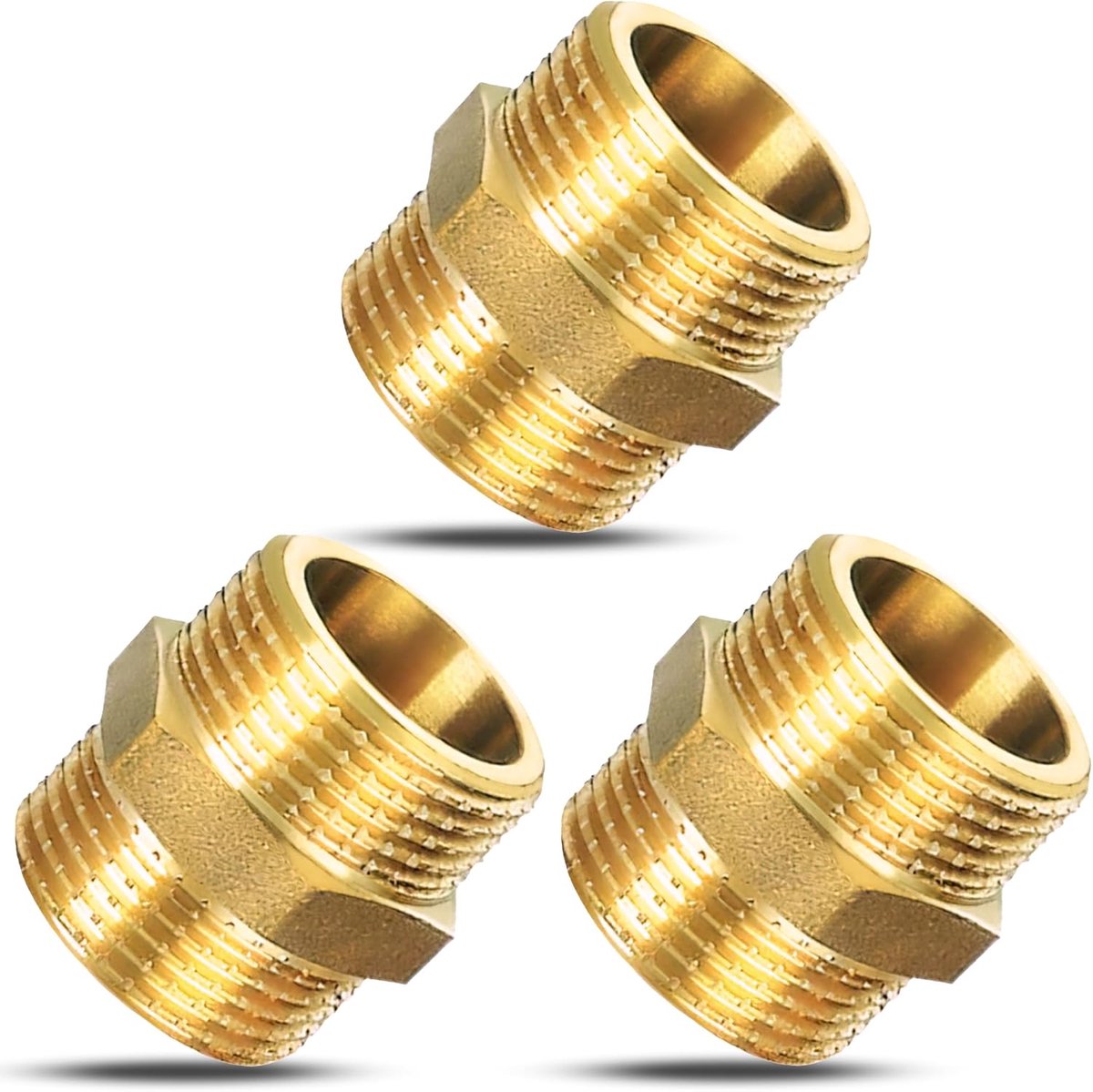 Nippel 1″ BSP Messing – 3 Stuks | Buitendraad Koppeling – Zeskant Fitting – Voor Water Gas Olie Perslucht | Corrosiebestendig – Drukbestendig tot 10 bar / 120 °C