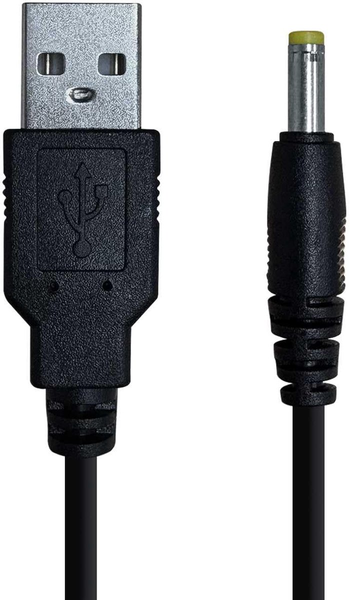 USB-oplaadkabel, DC oplaadkabel, compatibel met PSP 1000 PSP 2000 PSP 3000, luidsprekers, beveiligingscamera's, universele oplader, 5 V, 2 A, USB 2.0, zwart, 1,2 m