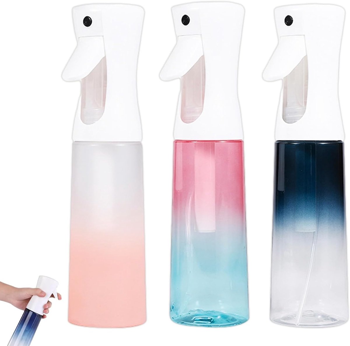 3 stuks waterspuitflessenset, continue fijne nevel lege spuitfles, 300 ml plastic hervulbare nevelsproeier voor thuisreiniging, kappers, tuinieren, bloemen, planten spuitflessen