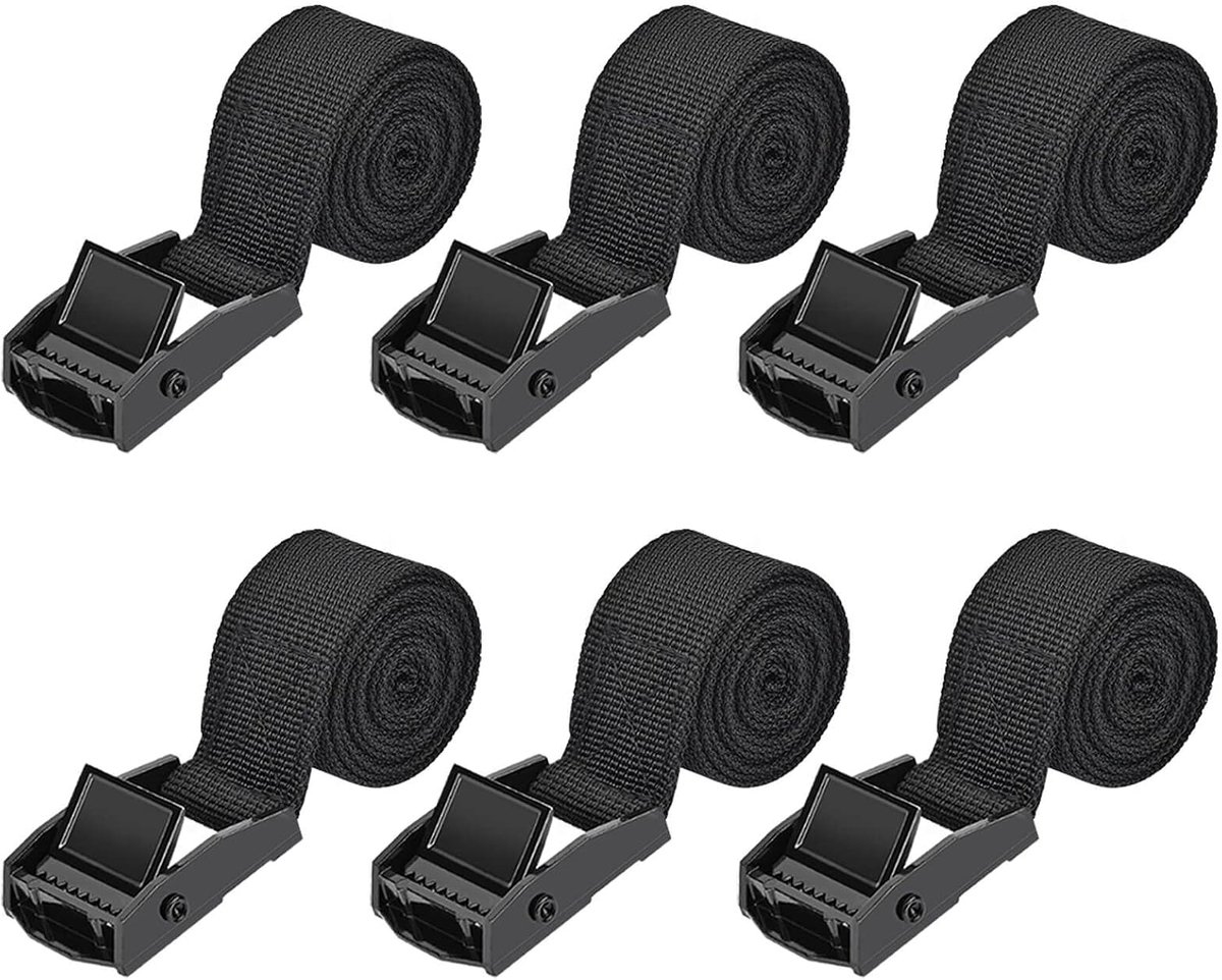 Spanbanden Kort met Ratel, Sjorbanden met Kliksluiting 1 m x 2,5 cm voor Auto, Bagagedrager, Fietsendrager, Surfen, Fiets (Zwart) | Maximale 250 kg, riem voor bevestiging van motorfiets, auto, bagage