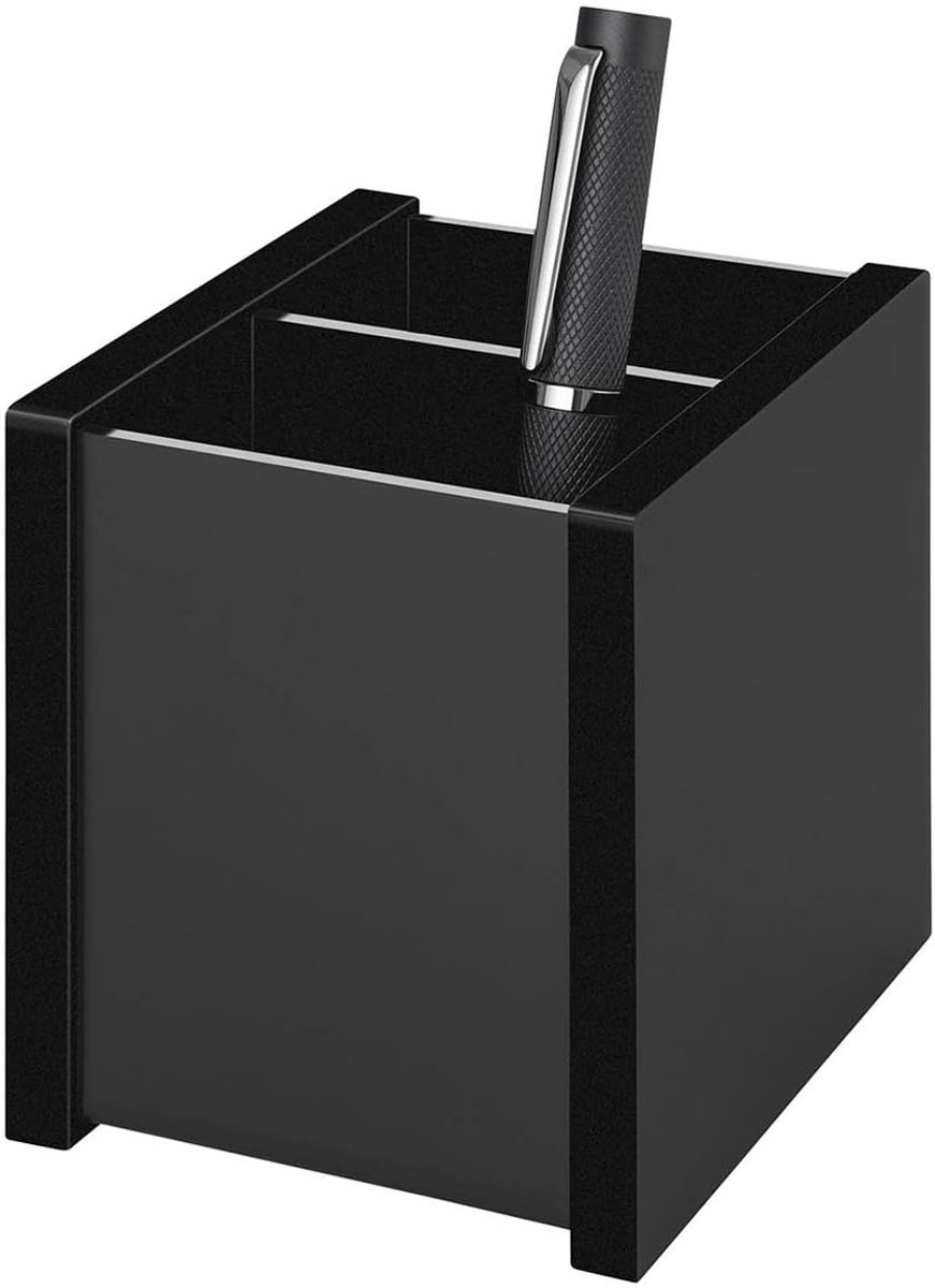 636001 Black Office, pennenbutler, van acrylglas, 2 kamers, rubberen voetjes 10 x 8, 3 x 9, 6 cm, in geschenkdoos, zwart