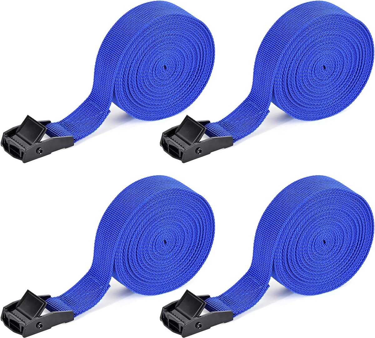 Spanbanden met Ratel, Sjorbanden met Kliksluiting 4 m x 2,5 cm voor Auto, Bagagedrager, Fietsendrager, Surfen, Fiets (Blauw) | Spanbanden met klemslot, belastbaar tot 250 kg, spanband voor vervoermiddelen, dakdragers, vracht, bagage, kajak