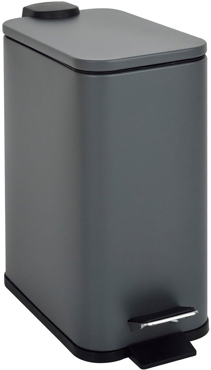 ST5 Afvalemmer, pedaalemmer, pedaalemmer, afvalemmer, 5 l, badkamer, keuken, inclusief binnenemmer, pedaalmechanisme, softclose-deksel, draaggreep, rechthoekig, grijs