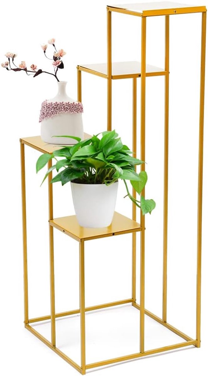 4-laags plantenrek, metaal, bloemenrek, 100 cm, meerlaagse bloemenstandaard, plantenstandaard, bloemenbank, bloementrap, plantentrap, staand rek voor tuin, patio, balkon, decoratie, woonkamer,