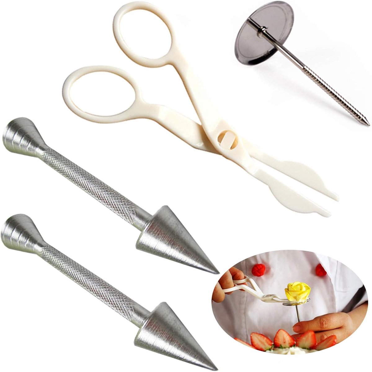 4 stuks bloemennaalden voor taart, bloemenlifter taartbloemen, set voor nagels met niet-giftige suikerglazuurbloemen, voor handwerk, taartdecoratie, gezinnen, restaurants, hotels, banketbakkerijen