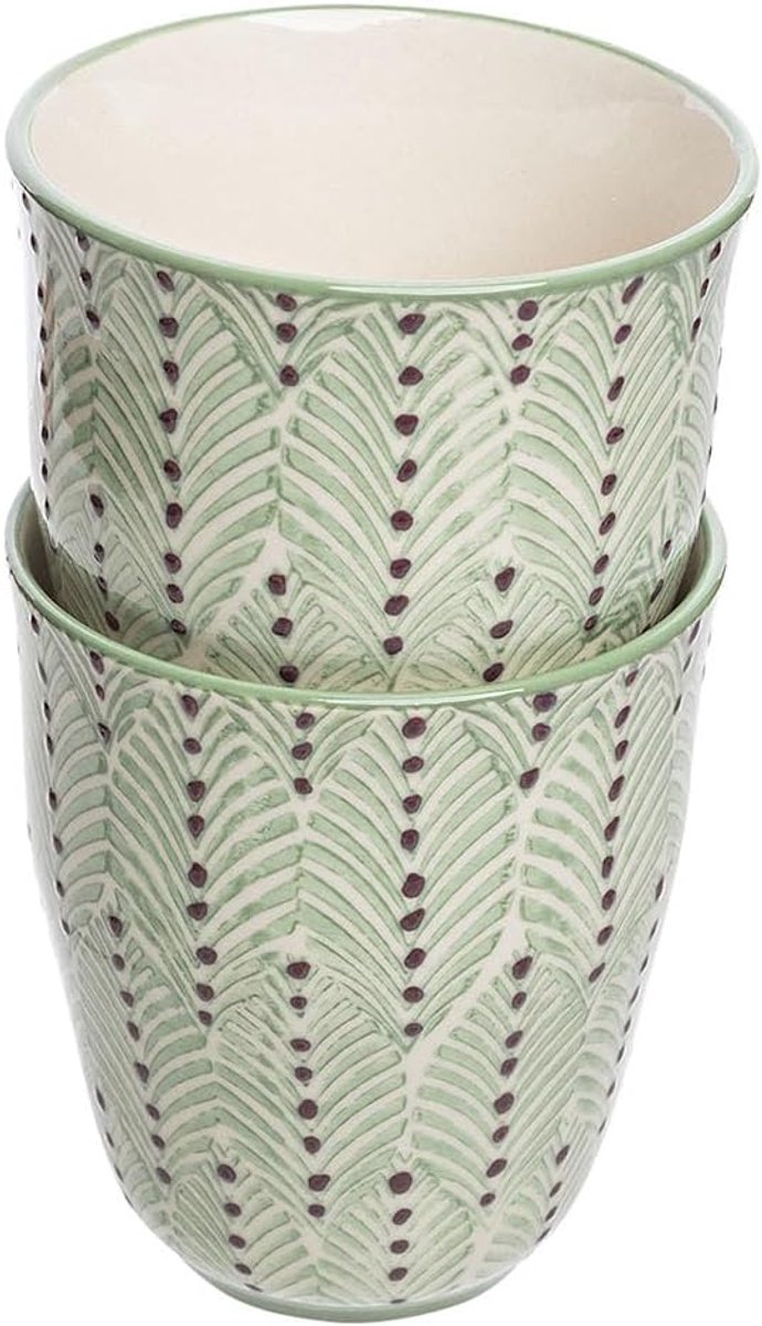 Set van 2 gemengde mokken voor thee, koffie en andere dranken Keramisch Groen 8,5 x 10 cm Inhoud: 300 ml