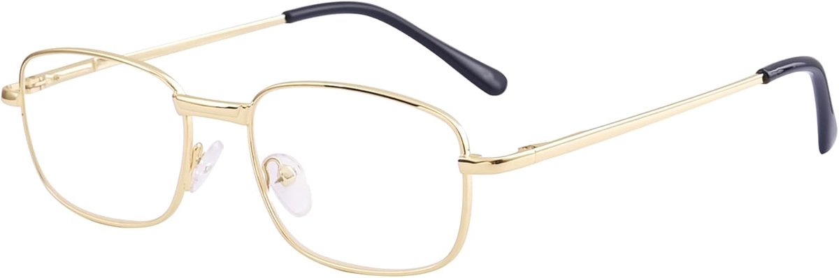 Leesbril voor dames en heren, rechthoekig metalen frame, heldere lens + brilband