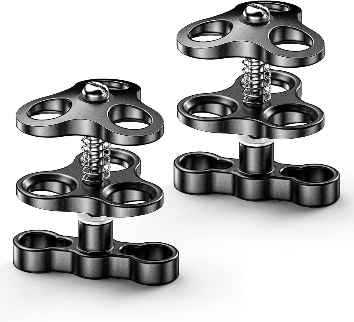 frogs 2 stuks 3-gaats kogelklem met vlinderclip | Multi-kogelgewricht houder voor arm, duiklamp & duiklamp