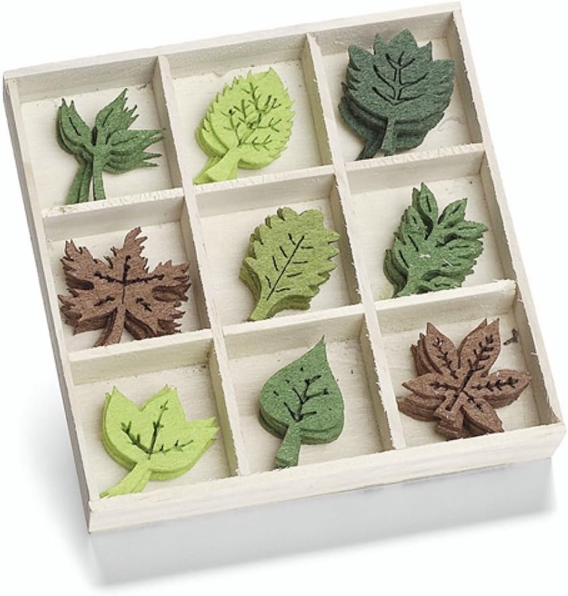 Houten kist met vilten ornamenten bladeren 22 mm, hout, meerkleurig