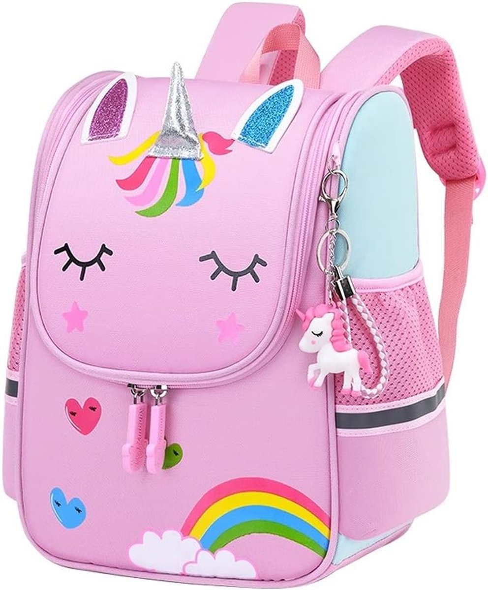 Schooltas voor meisjes, roze, eenhoorn, van nylon, bedrukt, kleuterschool, studenten, schattige meisjes, kinderen, schooltas, waterdicht, kinderen, Unicorn Big, 24*32*13cm,