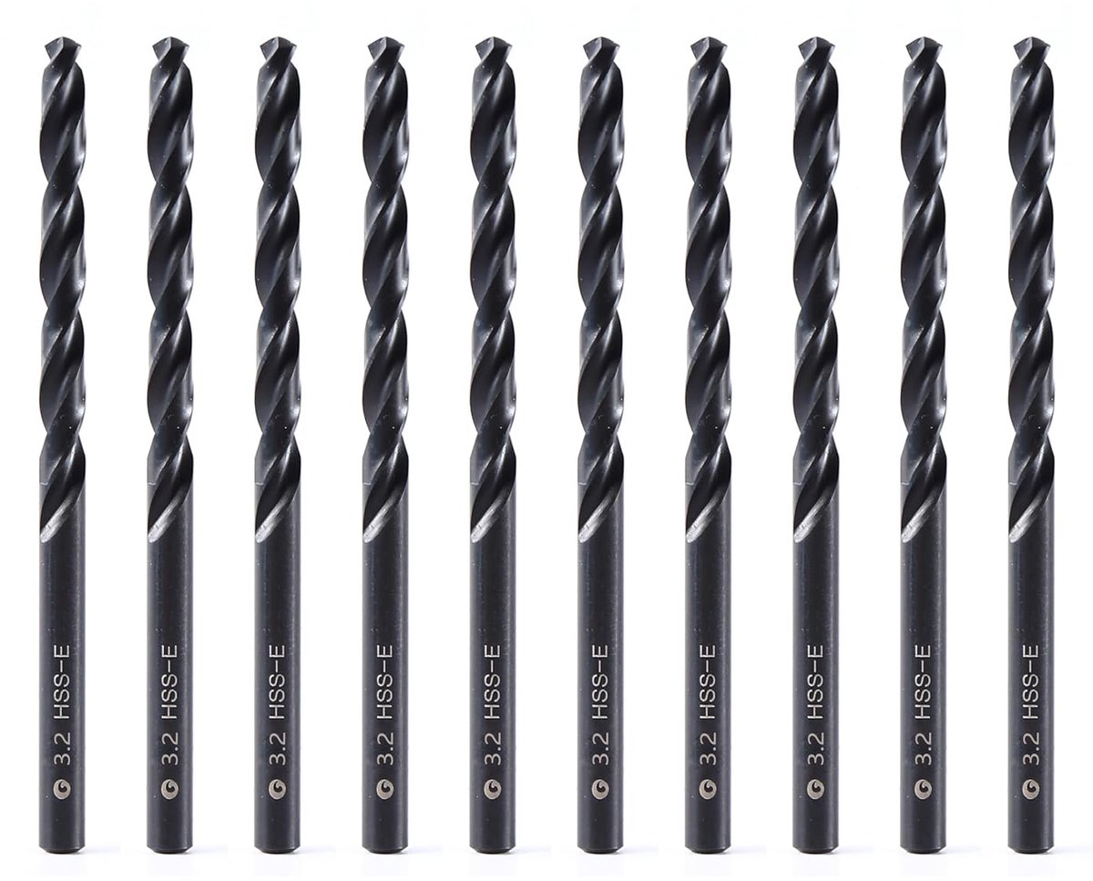 3,2 mm HSS M35 Cobalt Twistboor, hoogsnelheidsstaal, set van 10, geschikt voor staal, gietijzer en andere metalen (3,2 mm)