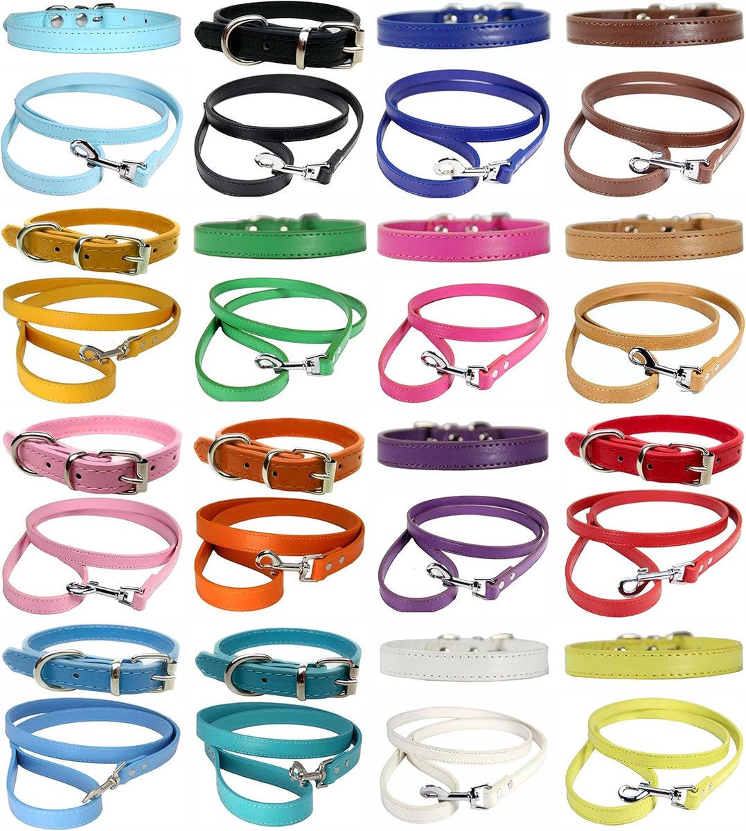 lederen hondenhalsband en riem, combinatieset voor puppy, honden, klein, medium en groot (X-Large (45cm - 55cm nek), babyblauw)