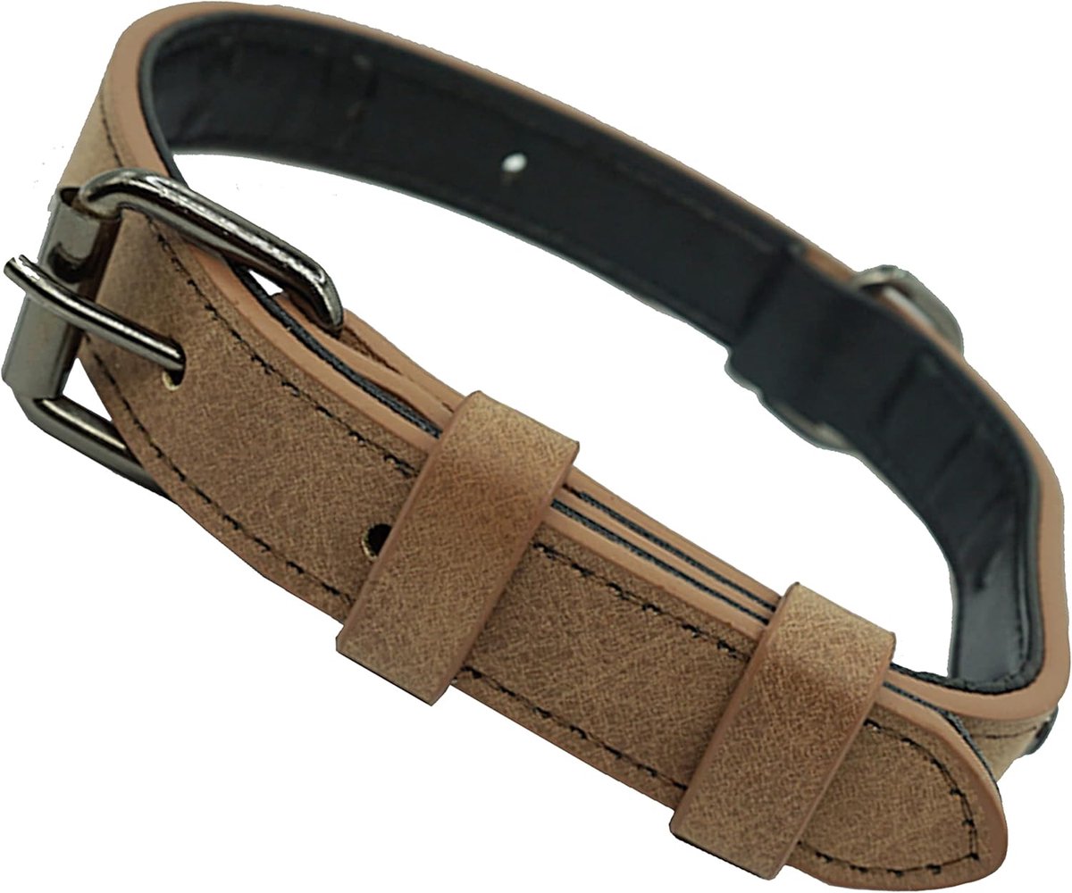 verstelbare, eenvoudig, robuust, weerbestendig voor puppy's kleine middelgrote en grote honden, klassieke halsband voor hond (XS: 1,5 cm breed voor 26 cm - 35 cm hals, bruin-nieuw)