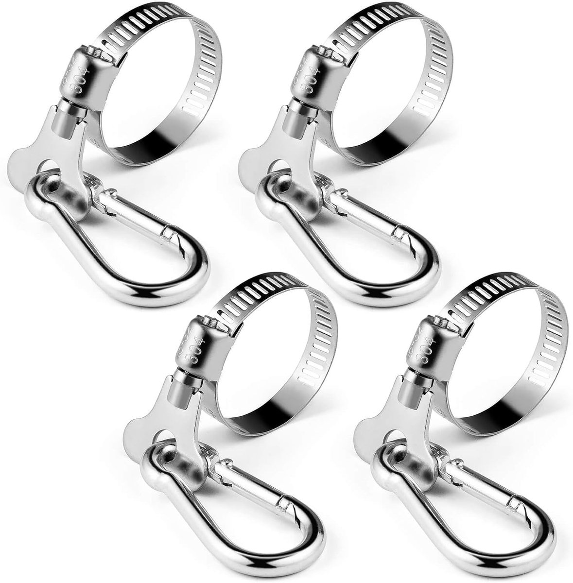 4 stuks Vlagpaalclips, Vlagpaalringen in Edelstaal met Karabinerklem, Verstellbare diameter 0,75-1,2 inch voor boot, jacht, vrachtwagen, ATV, tuin, huis
