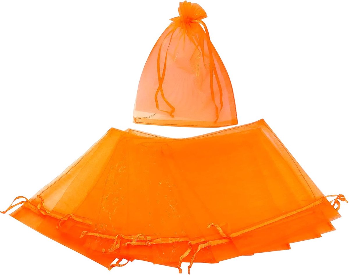 - C53894 - Set van 10 transparante organza cadeau-/sieradenzakjes/portemonnees/zakjes 150x200 mm - trekkoordsluiting - oranje kleur