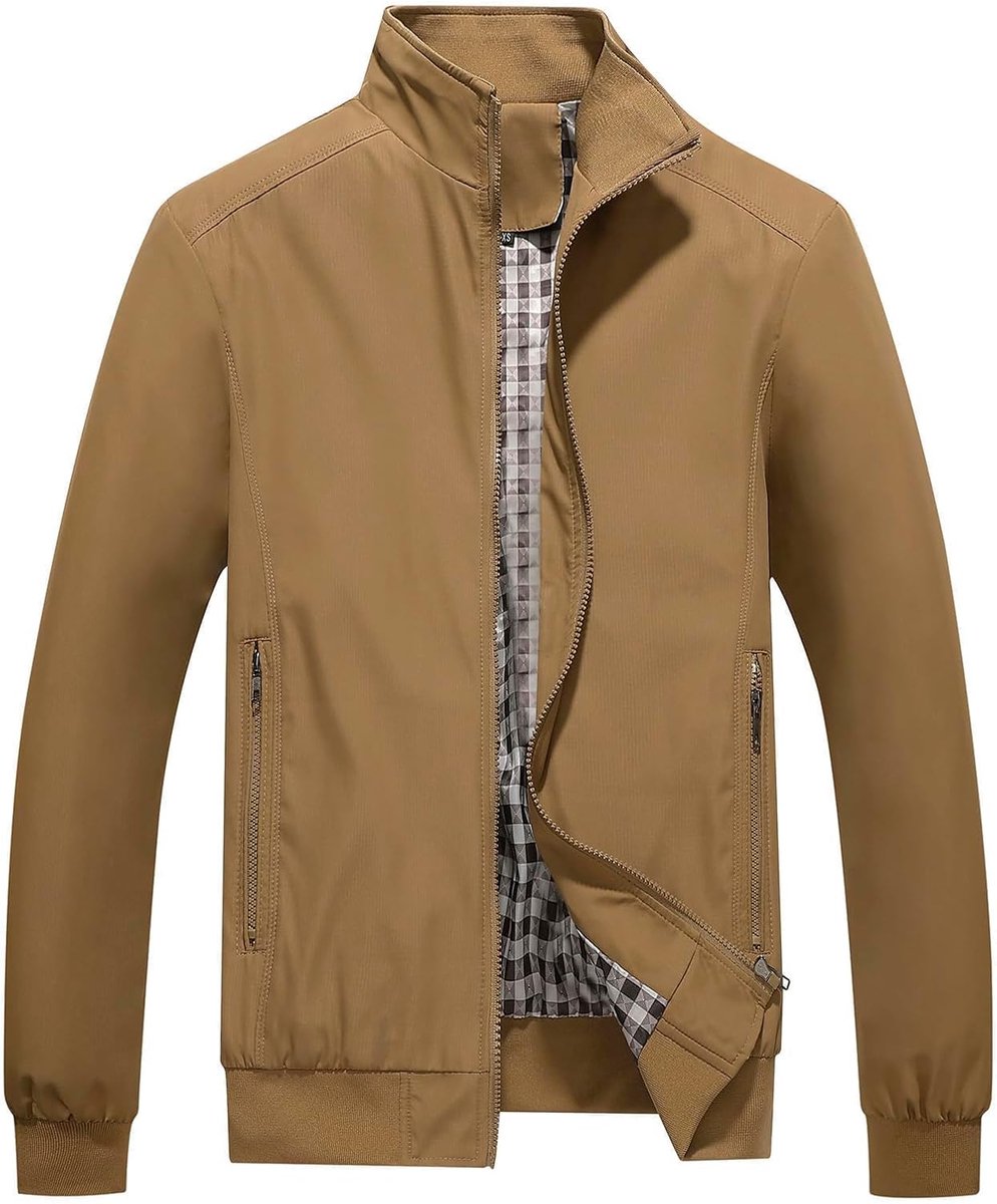 Herenjas, licht, voor lente, zomer, ritssluiting, outdoorjas, bomberjack, effen, opstaande kraag, jas, windjack voor pilotenjassen, dun, klassiek, casual, casual