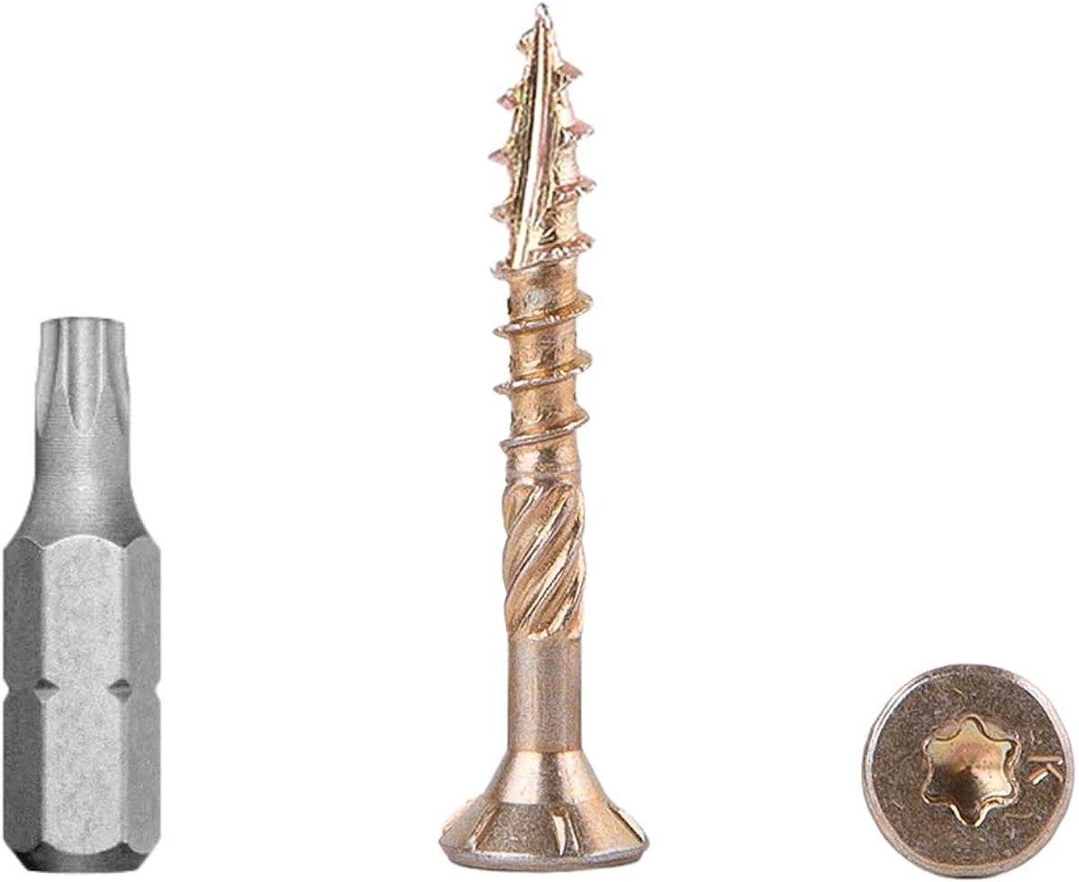 (Pack van 100 stuks) geel verzinkt staal 3,5 x 35 mm houtschroeven, torx-kop, type 17, verzonken kop, spaanplaatschroeven (100, 3,5 x 35 mm)