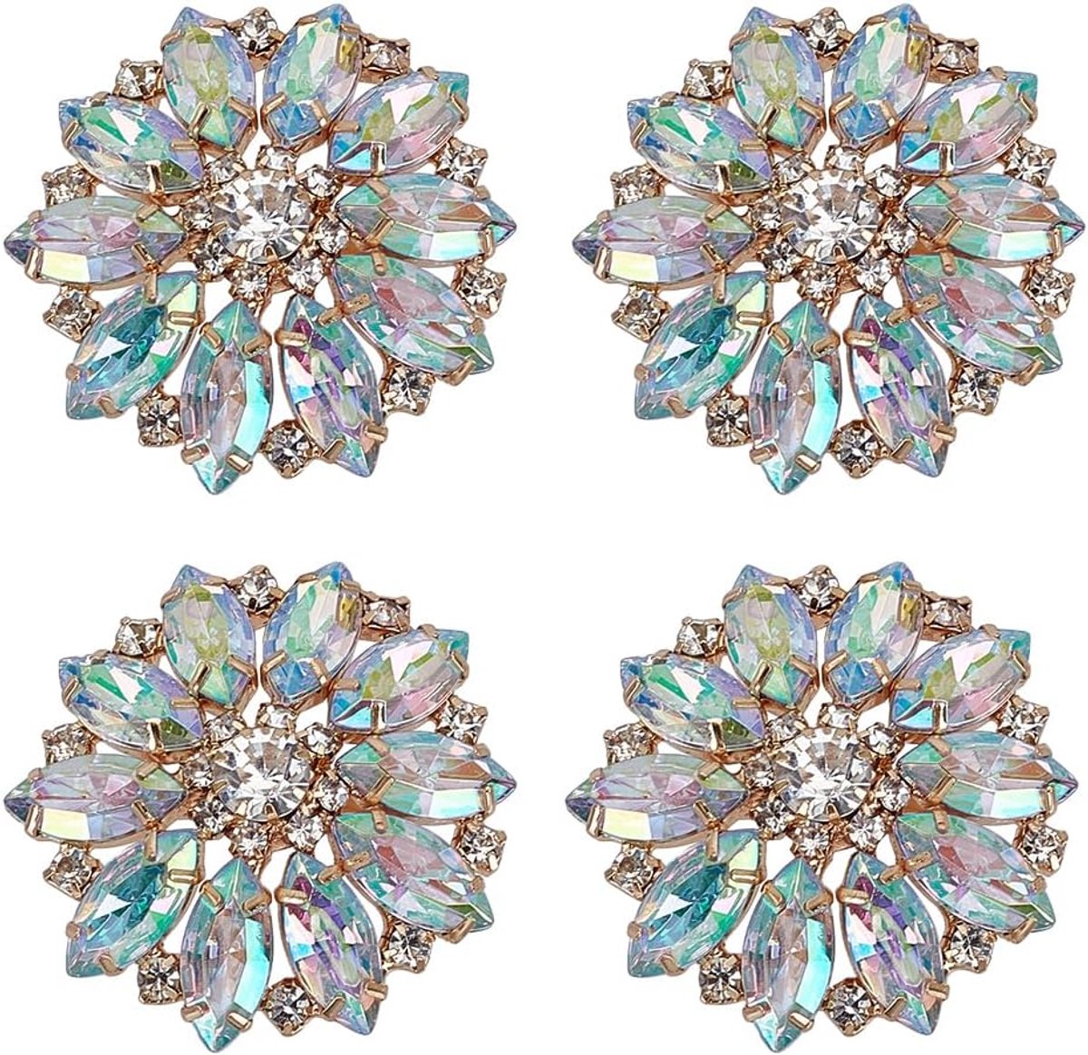 4 Stuks Bloem Legering Clear Strass Schacht Knoppen 39x40mm Gat 4mm Clear AB Strass Knopen Kristal Naaien Knoppen Boeket Strass Knoppen voor Kleding DIY Versieren
