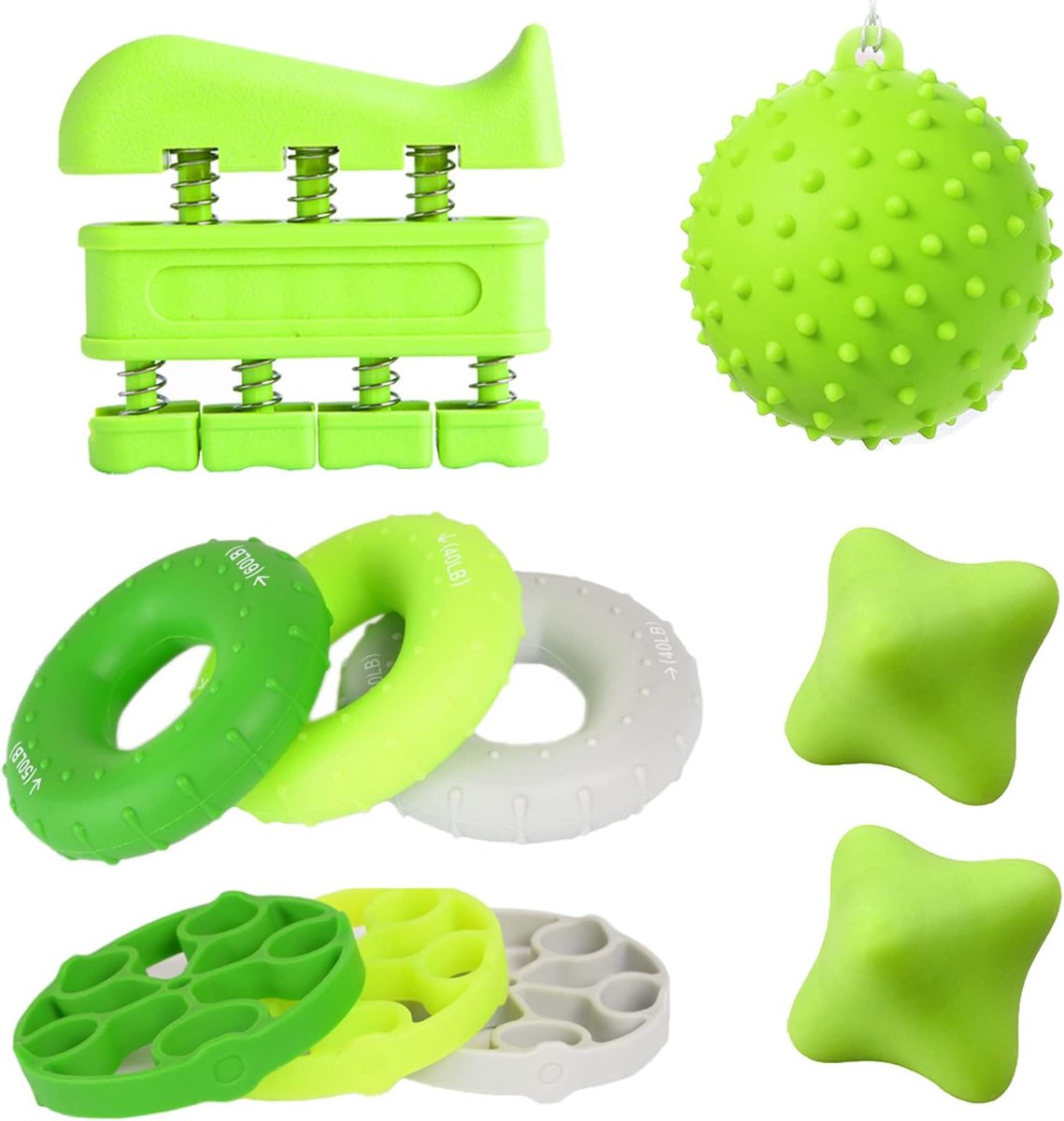hand grip trainer set van 10, handtrainer strikthener, handtrainer strikthener vinger-stretcher, massagebal, anti-stress gripbal, handspiertrainer, handtrainingsapparaat