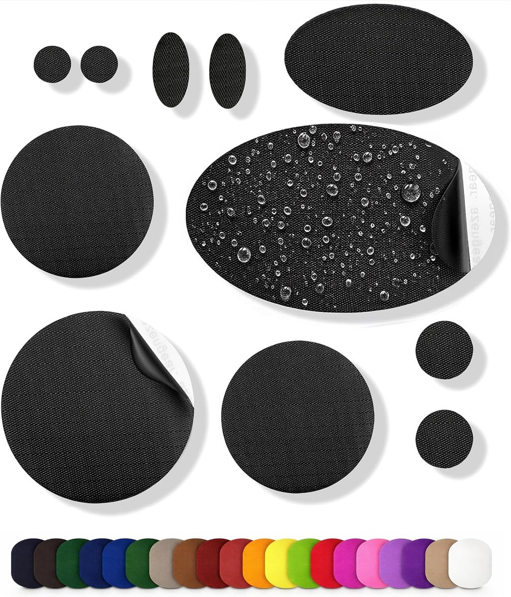 Reparatiepatches | Pre-cut, zelfklevend, zacht, waterdicht, scheurvast nylon stof om gaten in kleding, slaapzakken, skibroek (11 stuks) te bevestigen