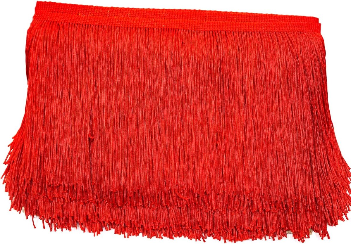 10 cm x 2 m franjerand, franjeband, decoratieband, dansfranjes, snijfranjes, zijden boorden, banden om te naaien, doe-het-zelf knutselen, kleding, lingerie, kostuumgordijnen, decoratie, rood A
