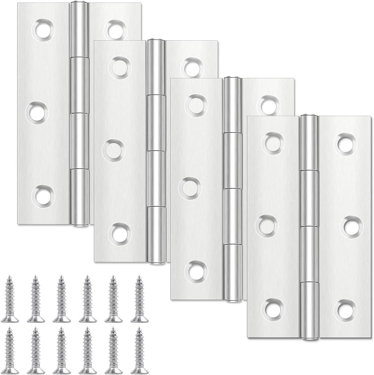 Scharnieren 68 × 38 × 1 mm, scharnier met 24 stuks schroeven | Roestvrijstalen scharnieren voor hout, stompscharnieren voor interne externe deuren voor poort, ramen, kast, lade, dozen