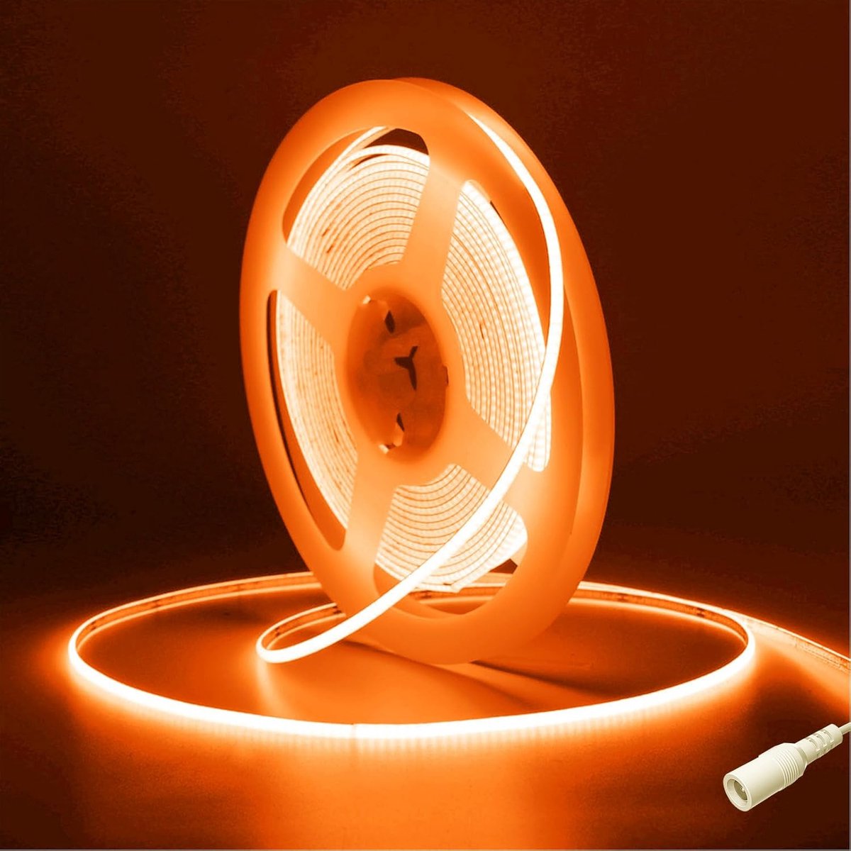COB LED Strip 5M,Fosingut Ledstrip licht Oranje 4mm,480LEDs/m CRI90+ Super Heldere Flexibel COB LED Lint voor TV,Slaapkamer,Keuken,Kast,Auto,DIY Decor,Commercieel(Enig COB-ledband)