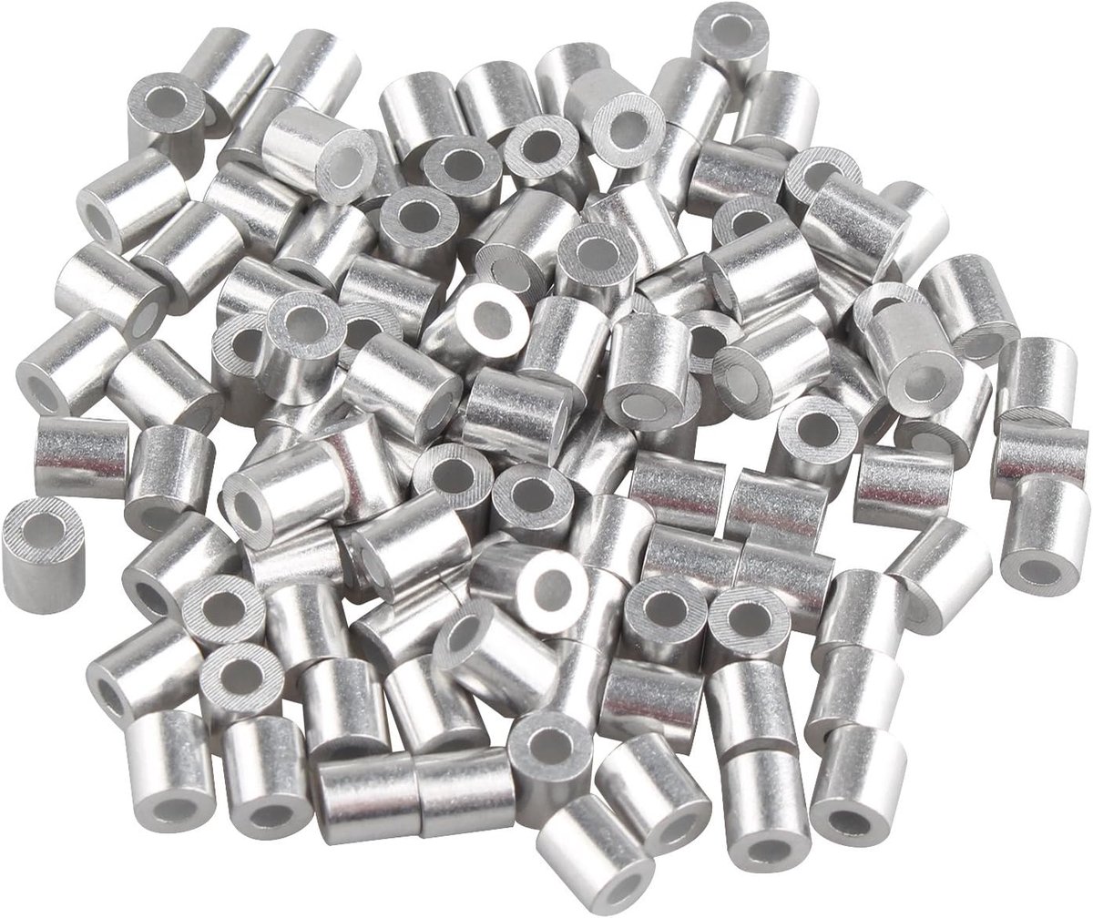 100 stks Aluminium Crimping Loop Mouw Clips met Ronde Ferrules voor 2.0mm Kabeldraad Touw Zilver Toon