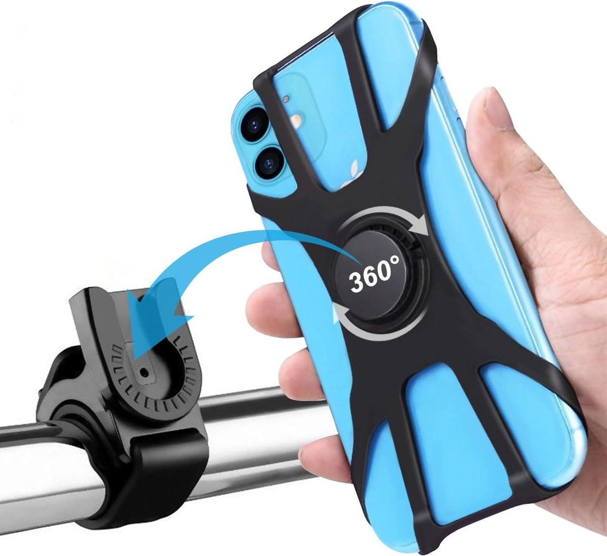Telefoonhouder voor fiets, universele motorhouder, siliconen, verdikt, met 360° draaibaar, afneembare mobiele telefoonhouder, stuur racefiets voor smartphones van 4,5-7,0 inch