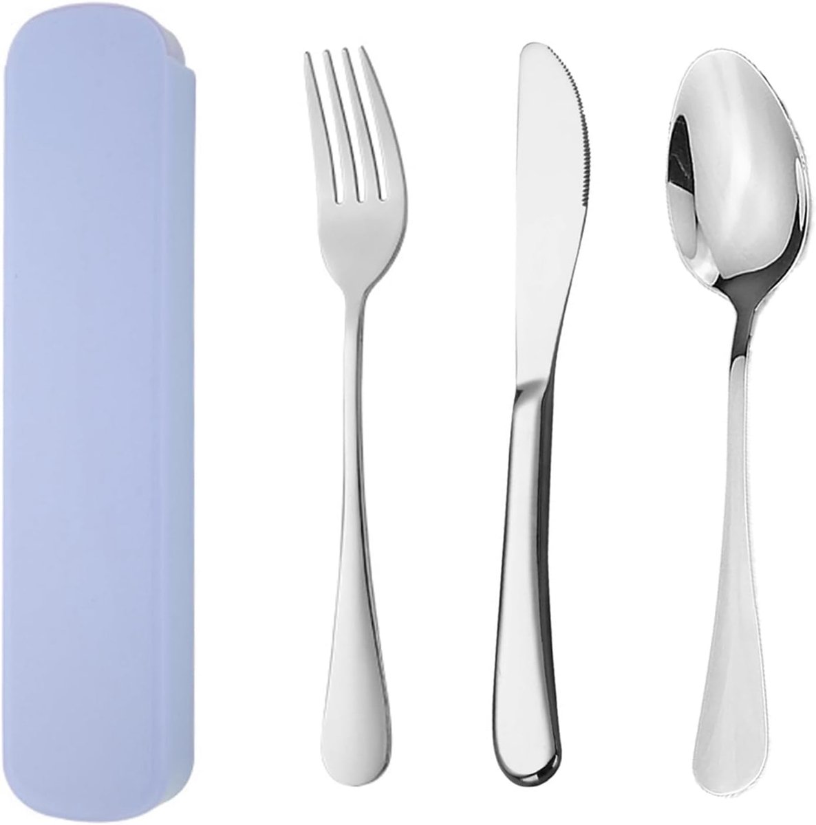 Campingbestekset, roestvrij staal, 3 stuks, messen, vork, lepels voor reizen, picknick, kantoor, school, draagbare lunchbox, roestvrij staal, bestekset