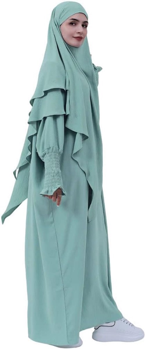 Moslimdames, 2-delig, gebedsjurk, gebedskleding, moslimdames, met khimar, hijab, losse lange mouwen, maxi-jurk met niqab, burka kleding