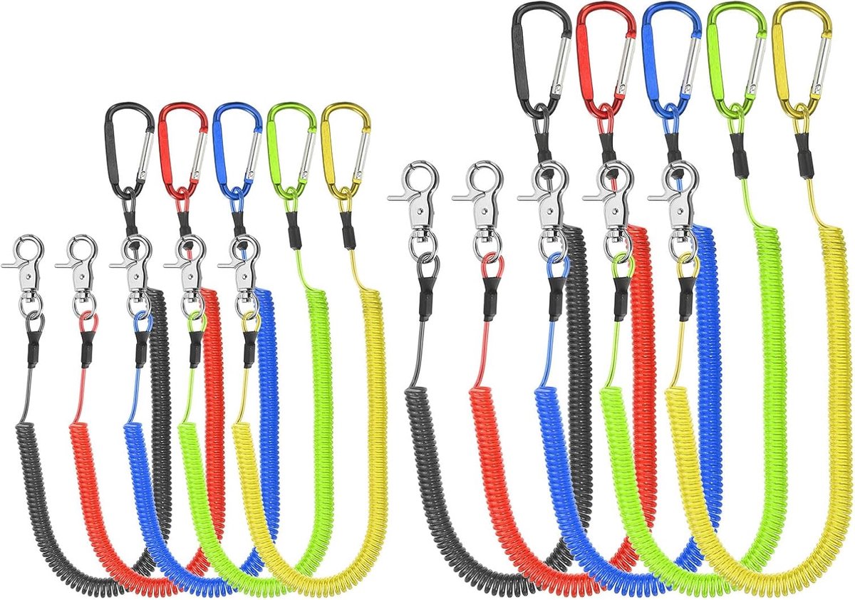 10 stuks intrekbare lente spoel riemen, 4 "6" spiraal rekbare veiligheid lanyard koord met aluminium clip voor vissen kajak klimmen varen tang, 5 kleuren