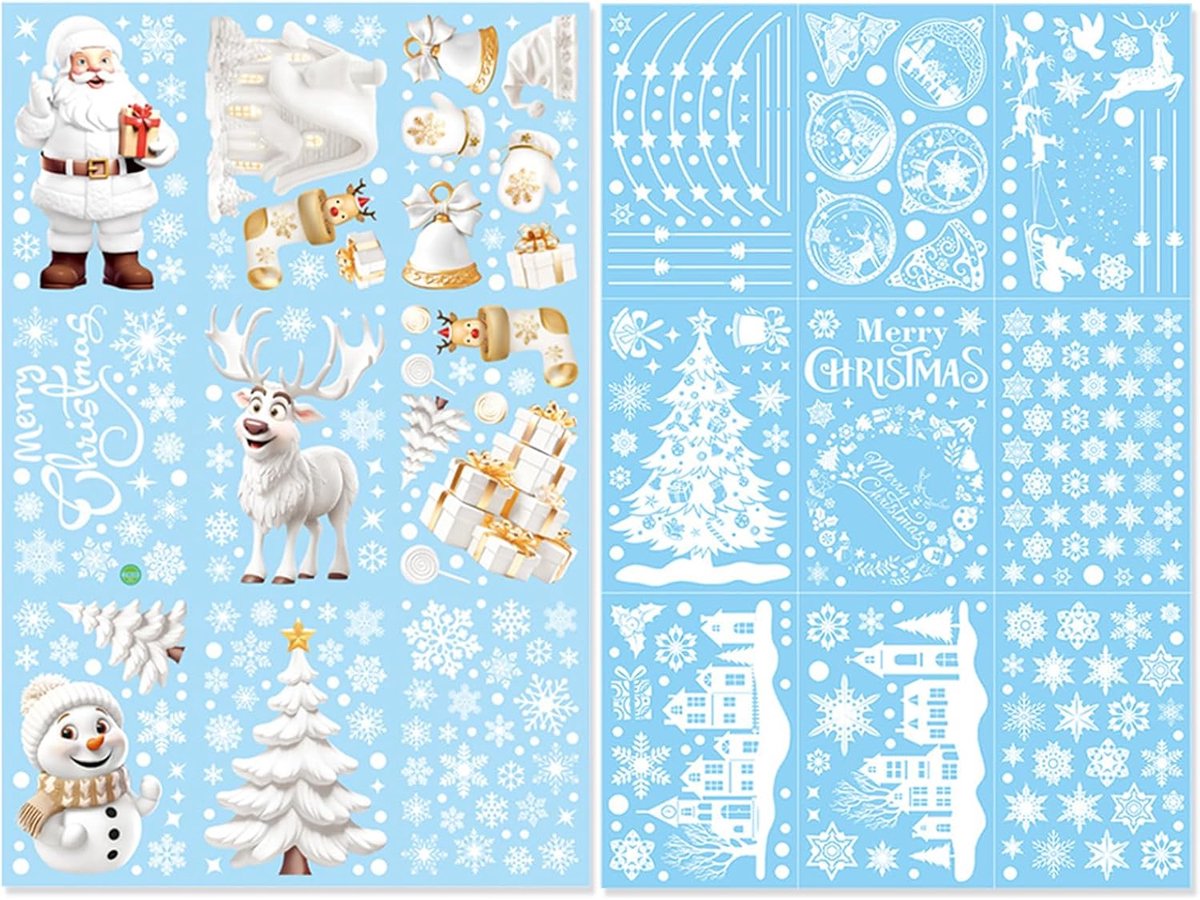 Raamstickers, 434 stuks dubbelzijdige kerstraamdecoratiestickers, herbruikbare raamstickers, voor kerstraamdecoraties, feestdecoraties