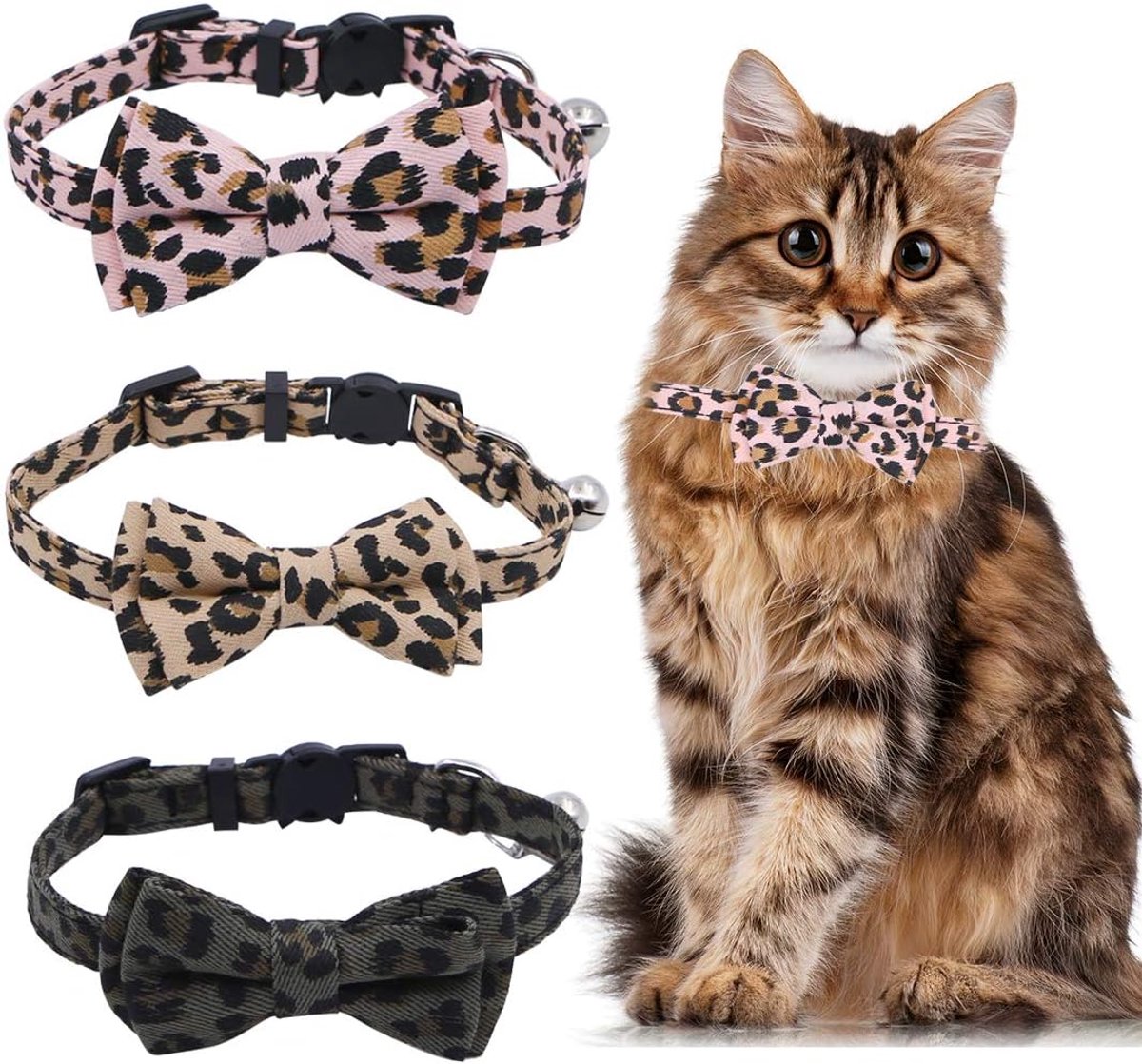 Halsbanden, schattige kattenhalsbanden, huisdiervlinderdas, luipaardprint kattenhalsbanden, verstelbare kattenvlinderdashalsbanden met belletjes