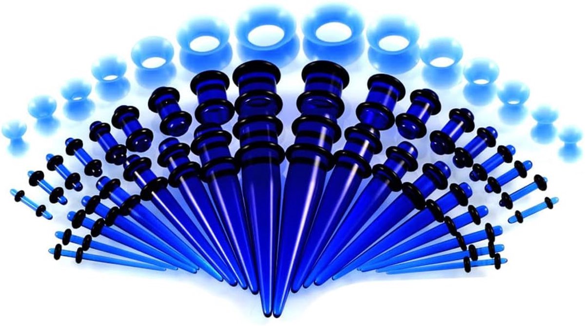 50 stuks oorstretching kit - oorstretchers taps toelopende meter 1,6 mm-10 mm + siliconen tunnels 3 mm-12 mm